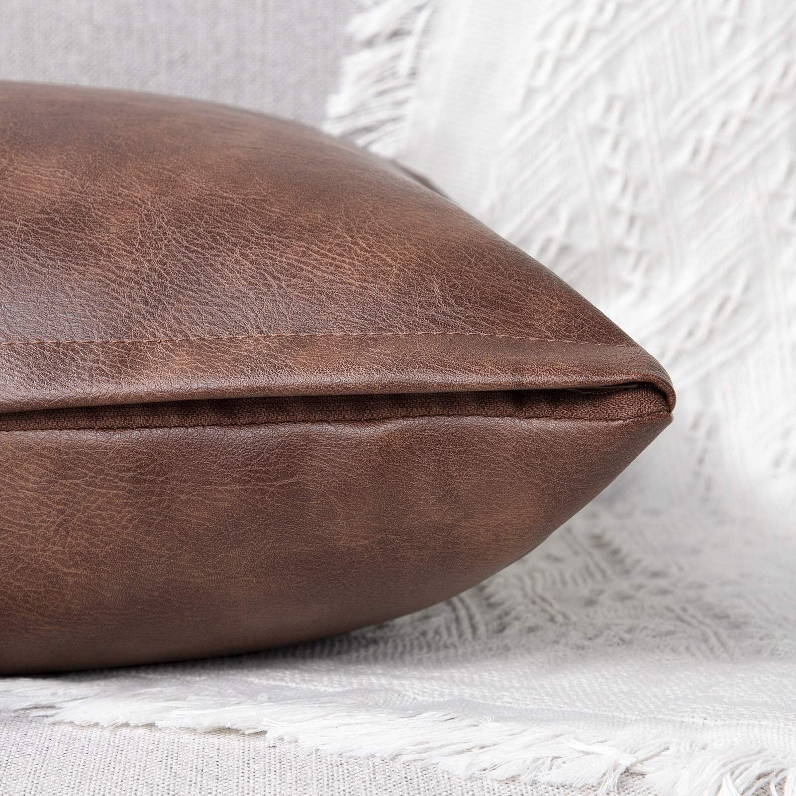 YAERTUN Faux Leather Throw Pillow Covers - Set of 2 Modern 24x24 Cases