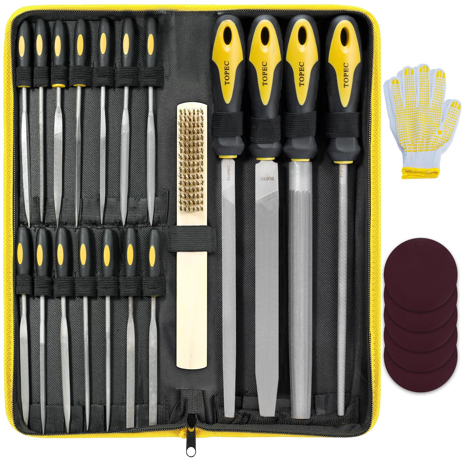 Topec 26 Pcs Metal File Set | Wood Rasp & Needle Files with Zipper Bag