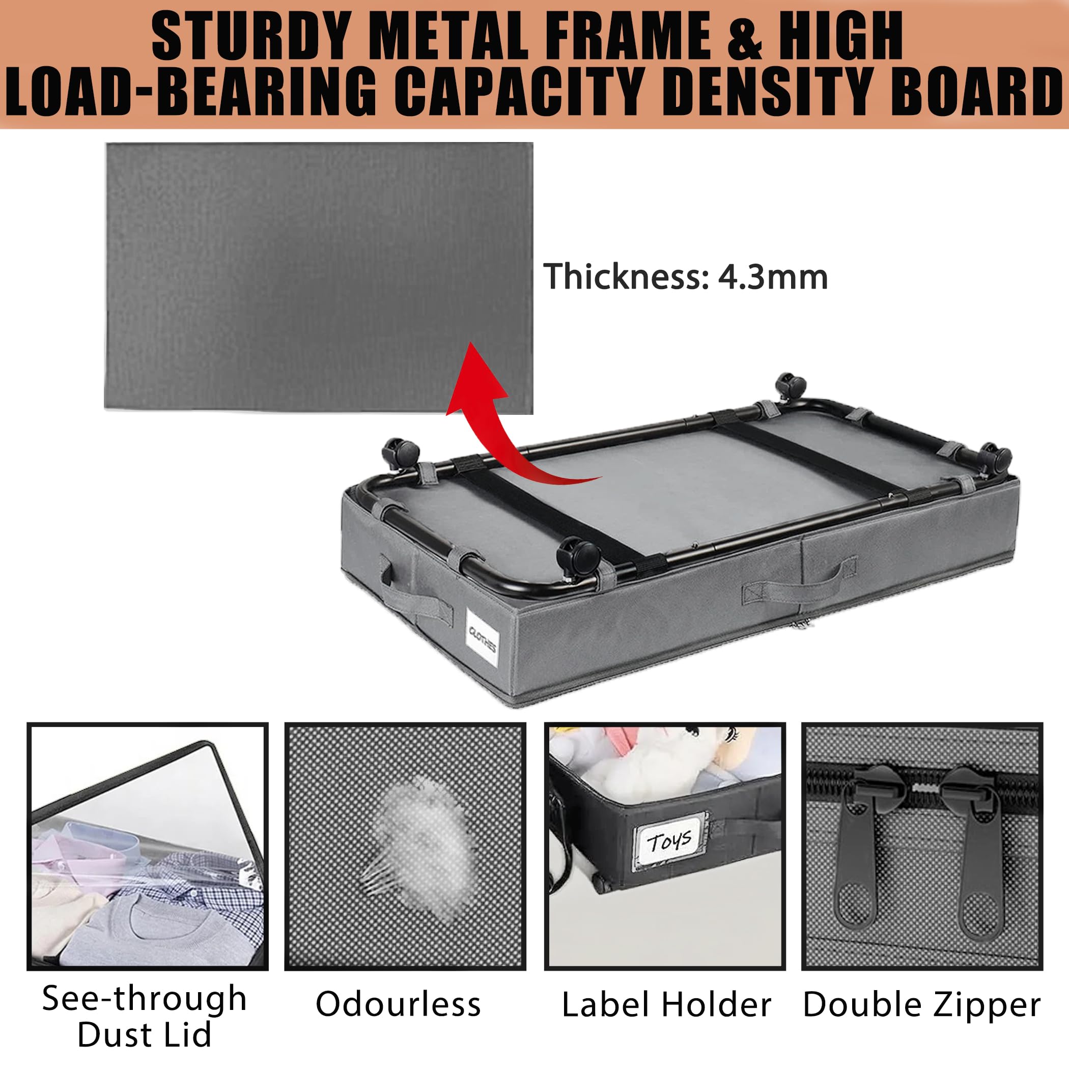 2-Pack Rolling Under Bed Storage with Metal Frame and Wheels