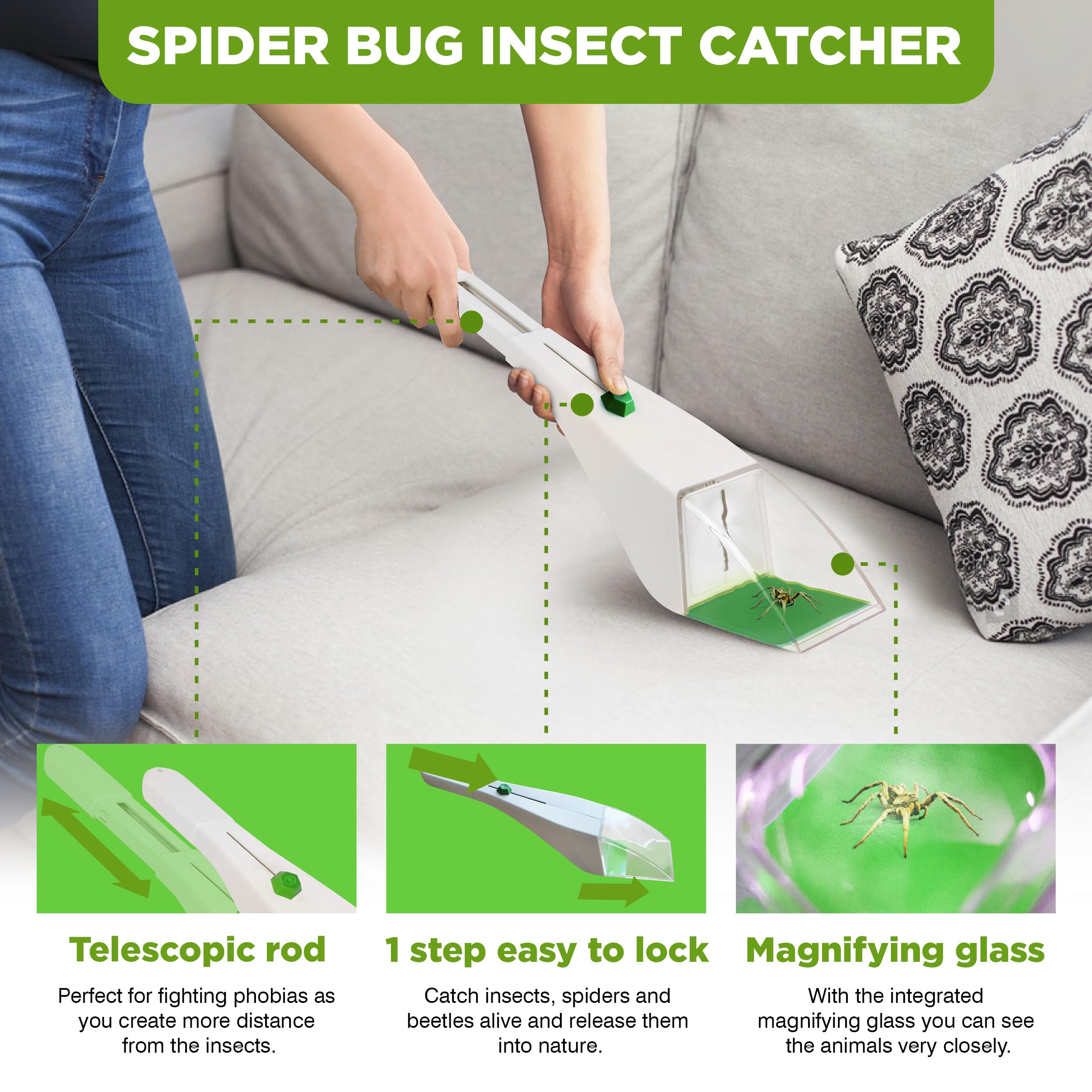 ISOTRONIC Catchy Katcha Bug & Spider Catcher with Magnifier – Set of 3