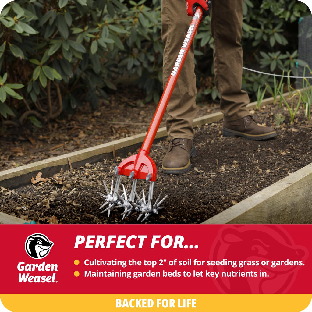 Garden Weasel Rotary Cultivator & Hand Tiller – 2-in-1 Soil Aerator