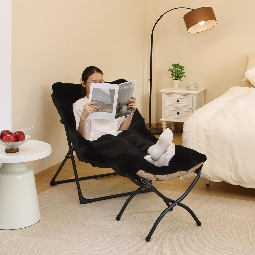 Mordchil EU Folding Saucer Chair, Comfy Faux-Fur Reading Chair, Foldable Oversized Accent Chairs for Teens, Adults - image 5