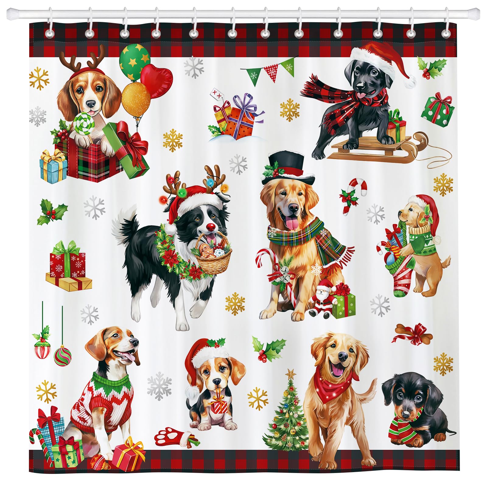Arquiel Christmas Dogs Shower Curtain - Waterproof Polyester, 72x72 Inch