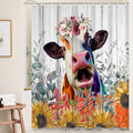 Ttincceer Funny Cow Shower Curtain | Farmhouse Sunflower Decor – 183x183cm