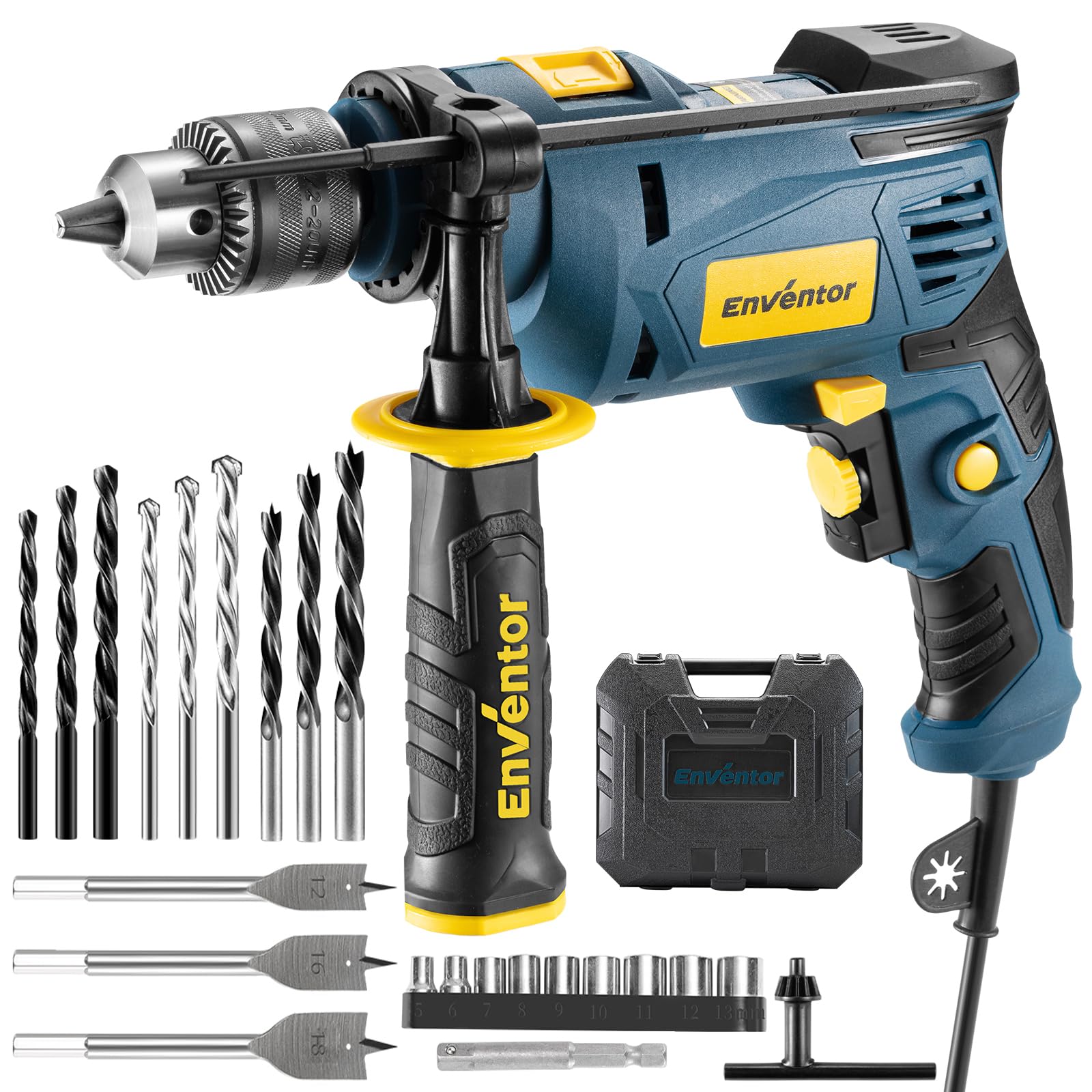 Enventor 750W Corded Hammer Drill – 13mm Chuck with 24-Piece Accessory Kit