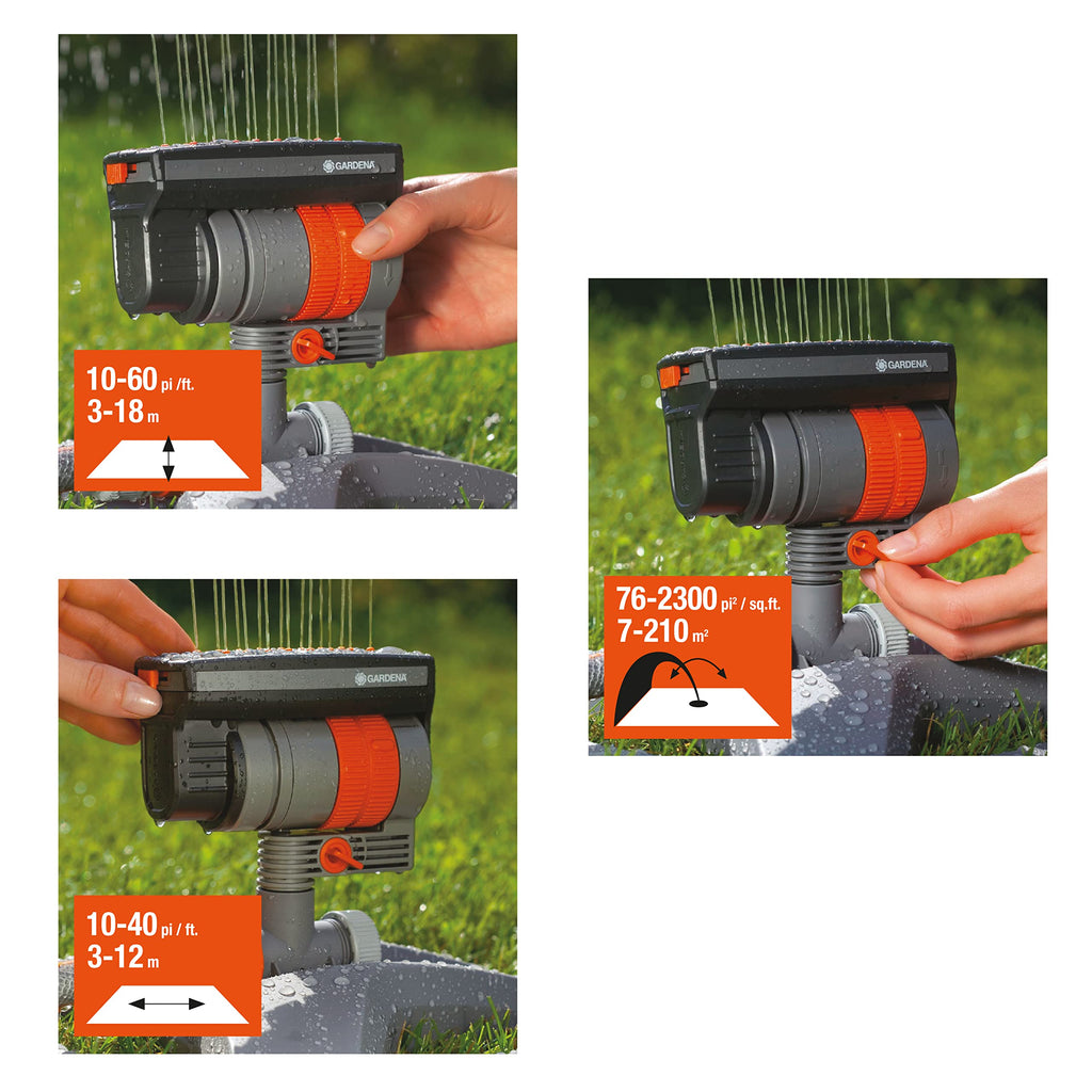 GARDENA ZoomMaxx Oscillating Sprinkler – Adjustable 2400 Sq Ft Coverage