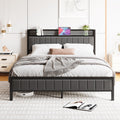 BORPHOM King Size Bed Frame with Storage Upholstered Headboard – Grey