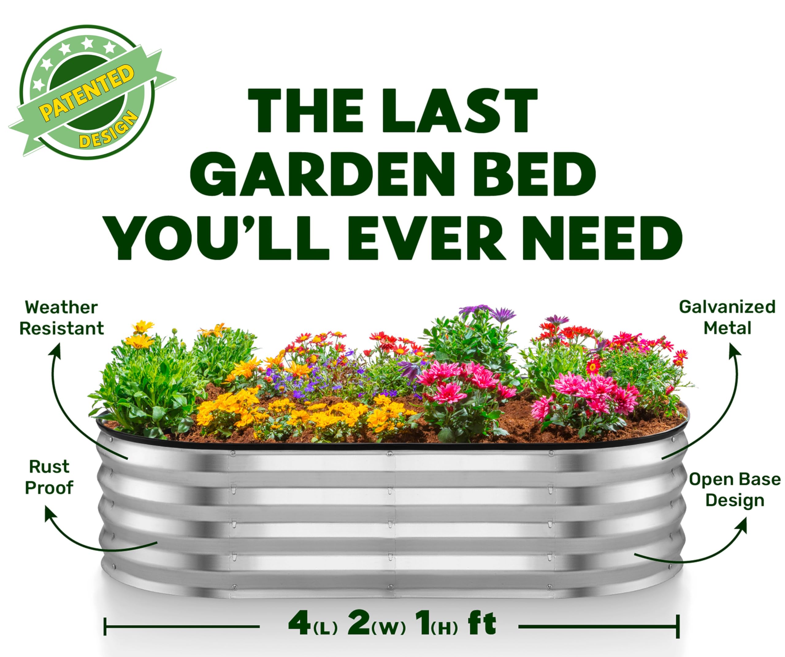 Plant & Plot Galvanized Metal Raised Garden Bed, 4x2x1 ft Outdoor Planter