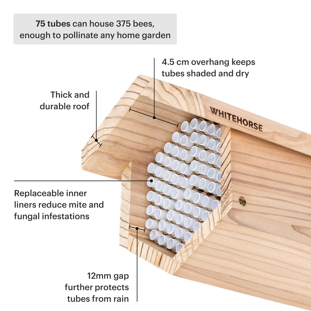 WHITEHORSE Cedar Mason Bee House – Weatherproof Insect Hotel with Tubes