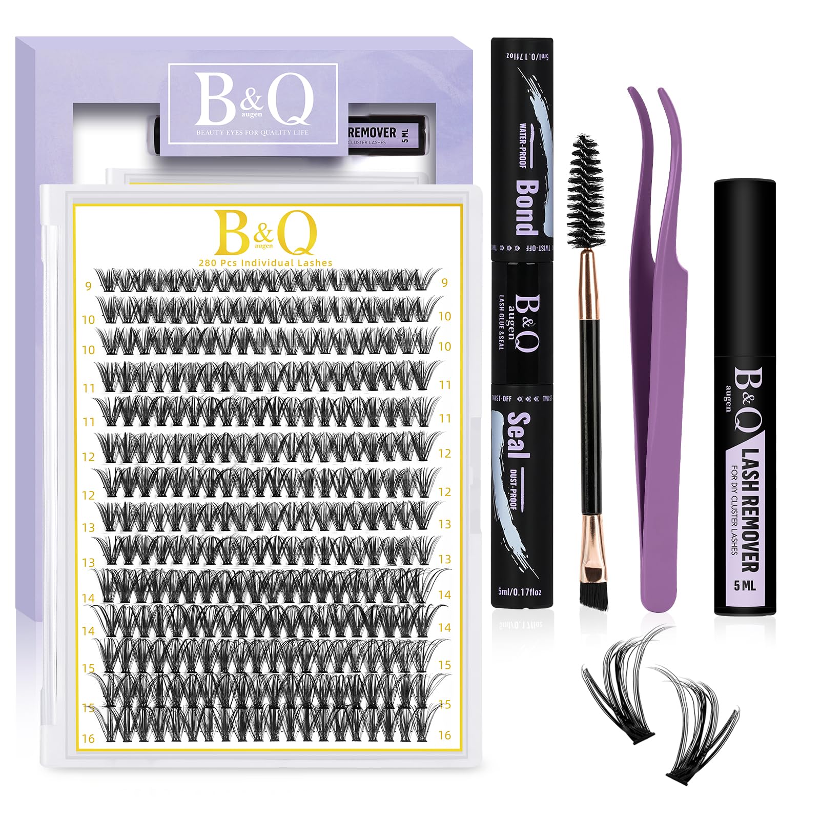 B&Q DIY Eyelash Extension Kit | 280 PCS D Curl Cluster Lashes