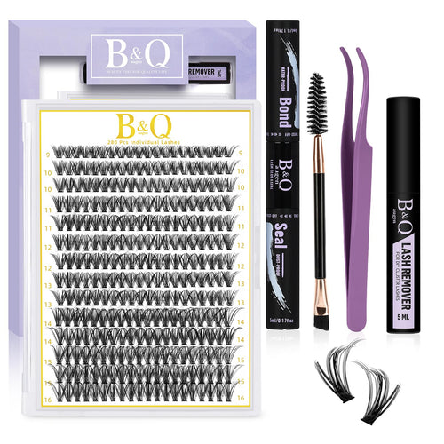 B&Q DIY Eyelash Extension Kit | 280 PCS D Curl Cluster Lashes