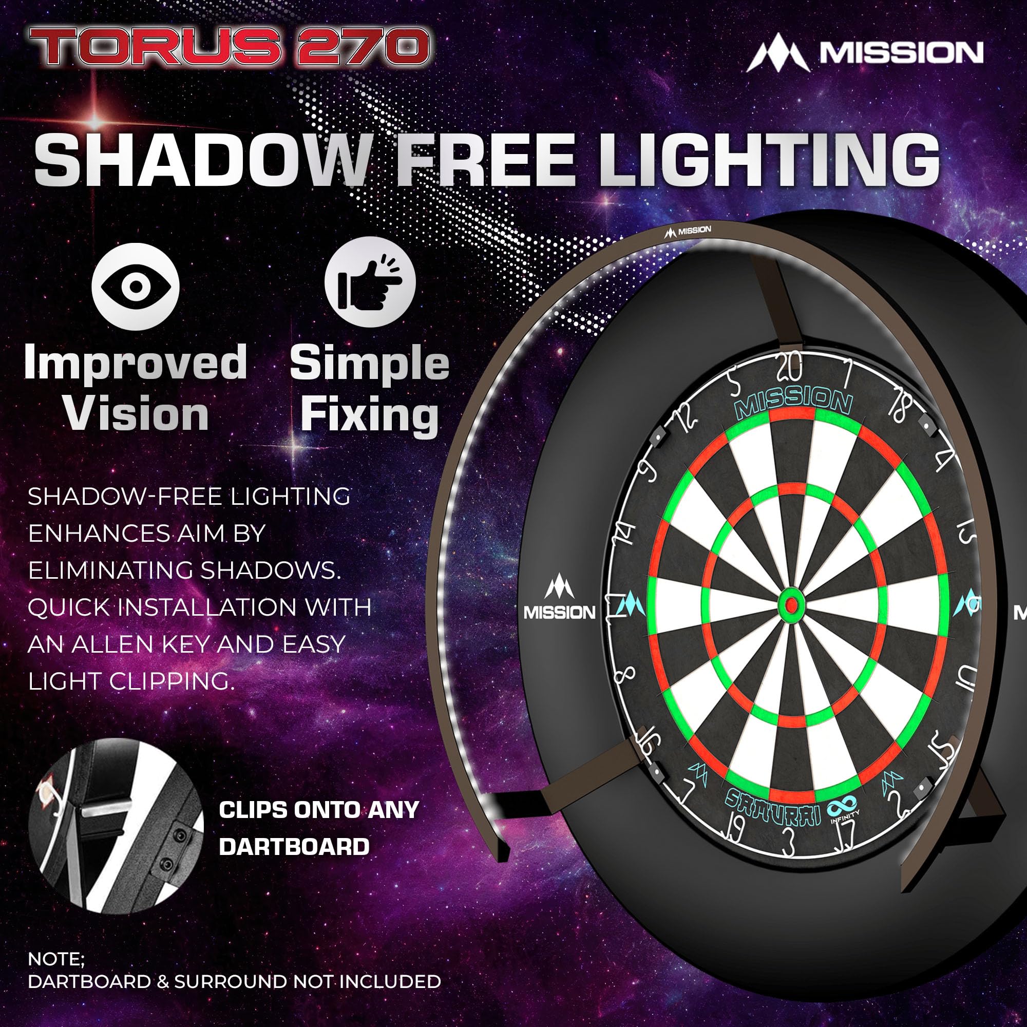 Mission Darts Torus 270 LED Dartboard Lighting System - Sand Blasted Black