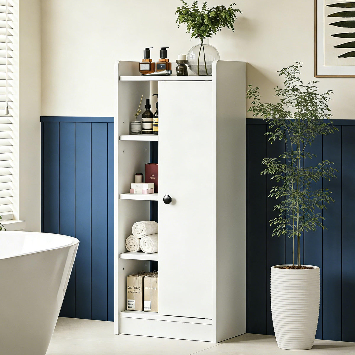 Feonase Bathroom Storage Cabinet with 4 Open Storage Unit, Slim Bathroom Storage Unit with Adjustable Shelf