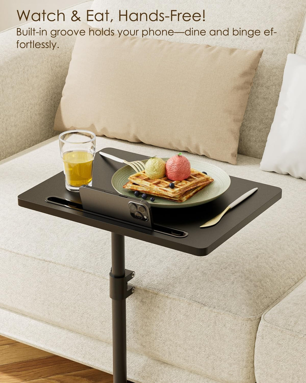 HEYZOEY C-Shaped Side Table Adjustable, 360° Swivel Sofa End Table, 40x30x45-83cm, Small Coffee Table, Bedside Table for Living Room, Bedroom Black