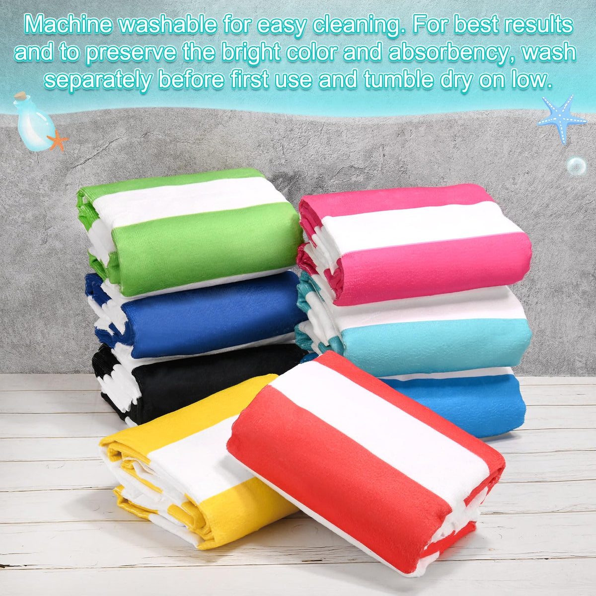 M METERXITY 4-Pack Large Stripe Beach Towels 30x60in Turquoise - image 4