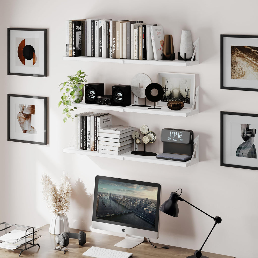 CASSA Floating Wall Shelves Set of 3 – Rustic Paulownia Wood Bookcase