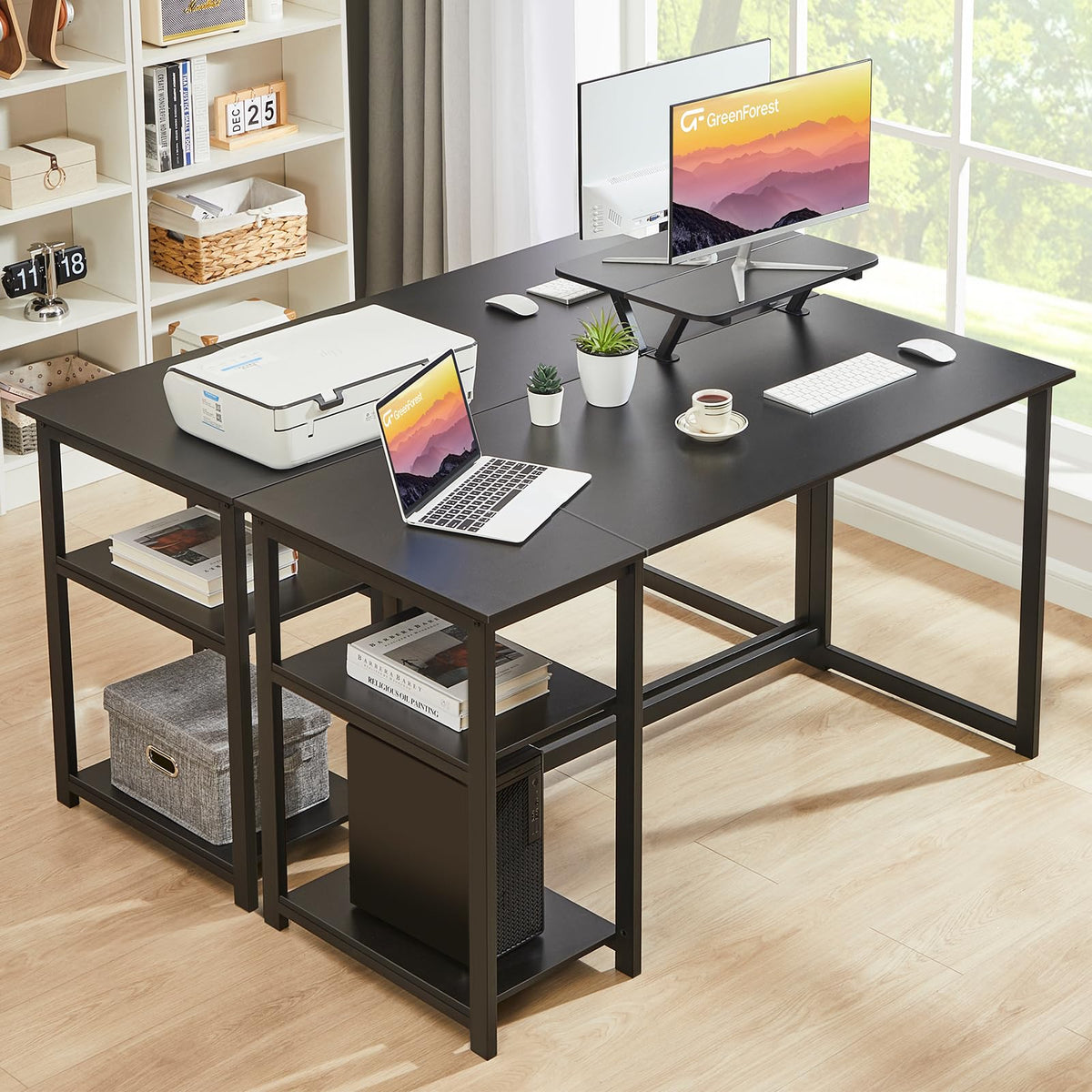 GreenForest Office Desk 140cm with Monitor Stand, Black - image 4