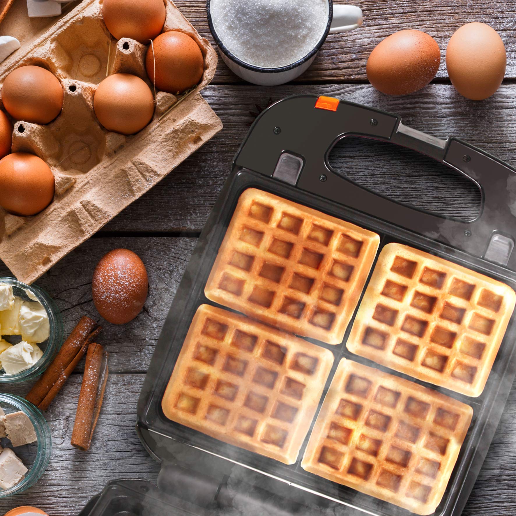 Duronic WM60 Belgian Waffle Maker – 1200W Non-Stick Iron with Removable Plates