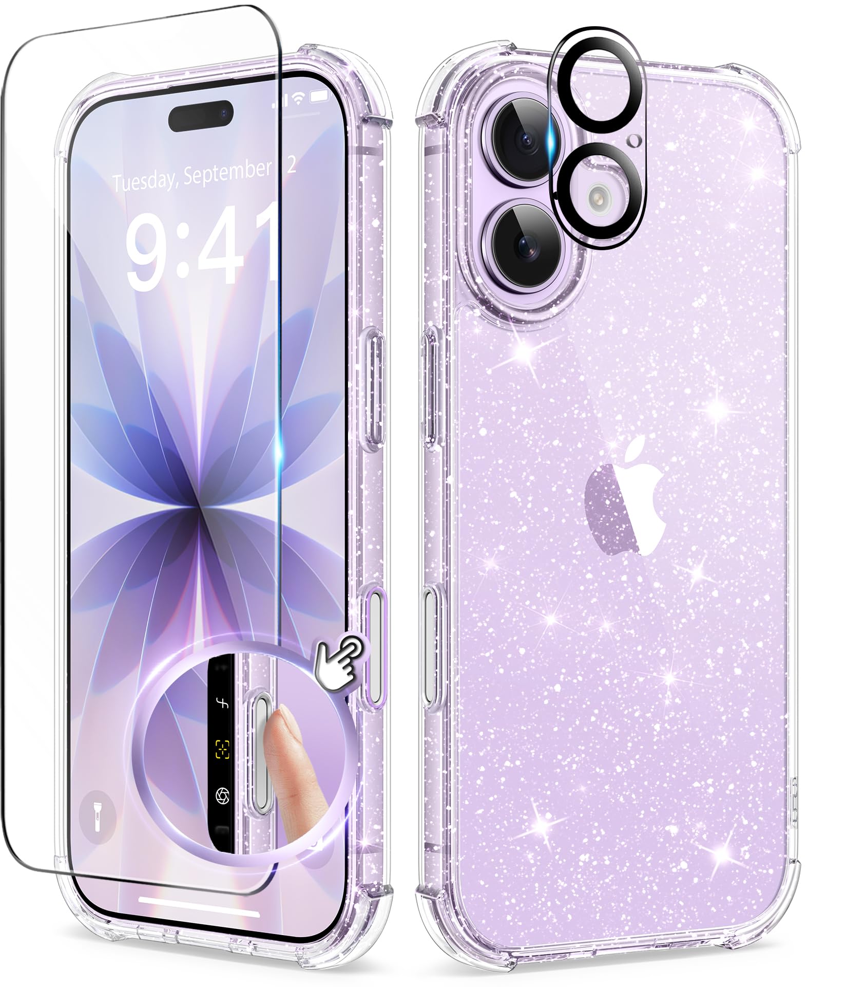 BERFY iPhone 17 Case – Clear Glitter Shockproof Case with Protectors