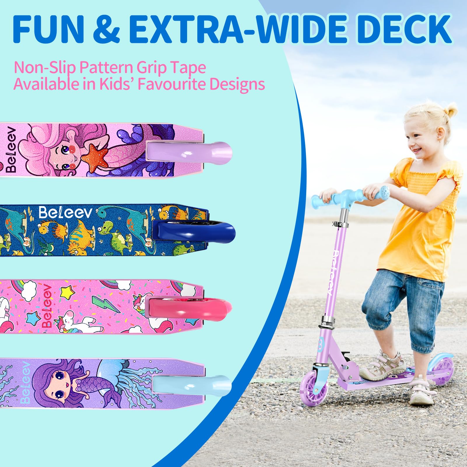 BELEEV V1 Kids Kick Scooter | Folding 2-Wheel Design with LED Light Up Wheels