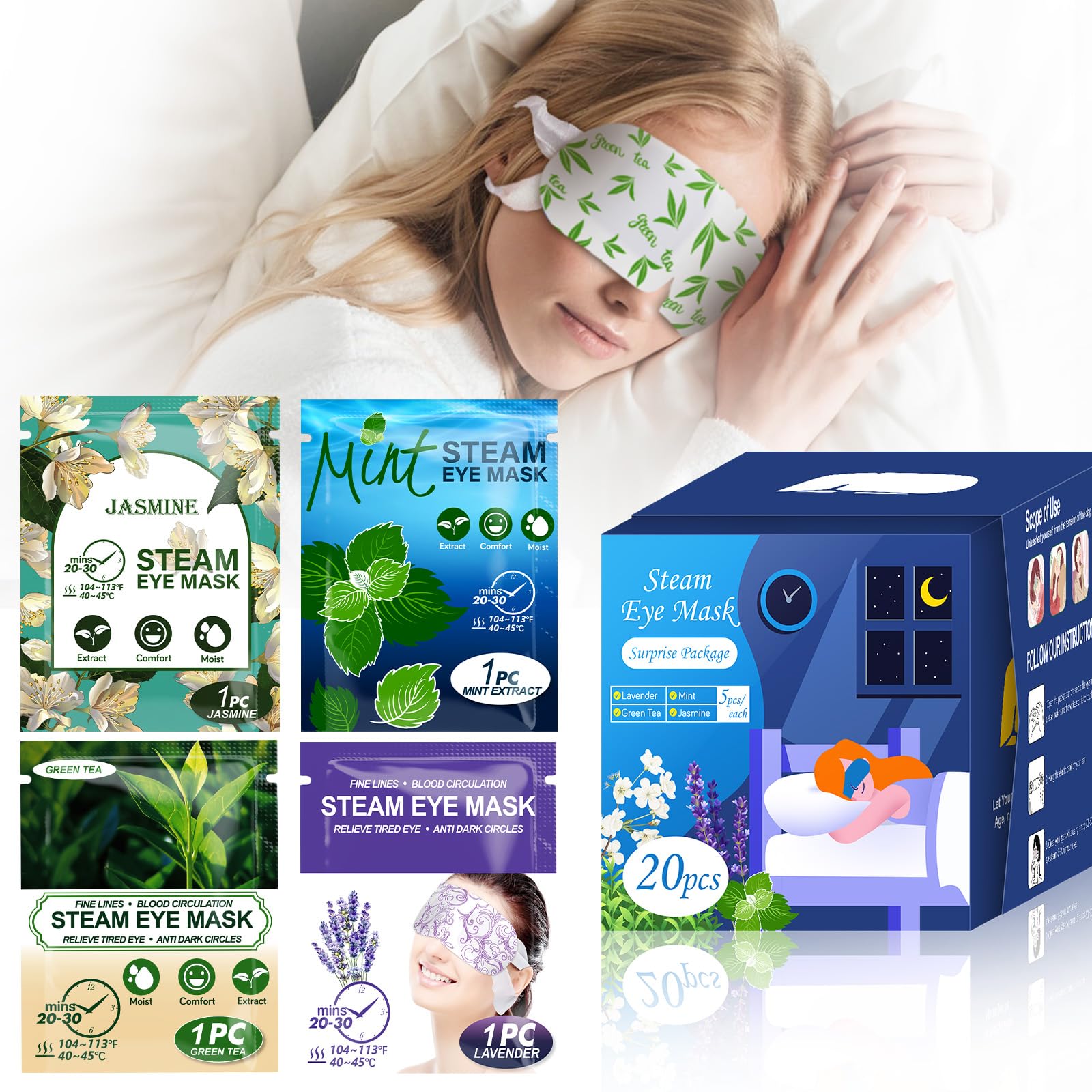 BeMyLady Steam Eye Masks - 20pk Self Heating Warm Compress for Dry Eyes