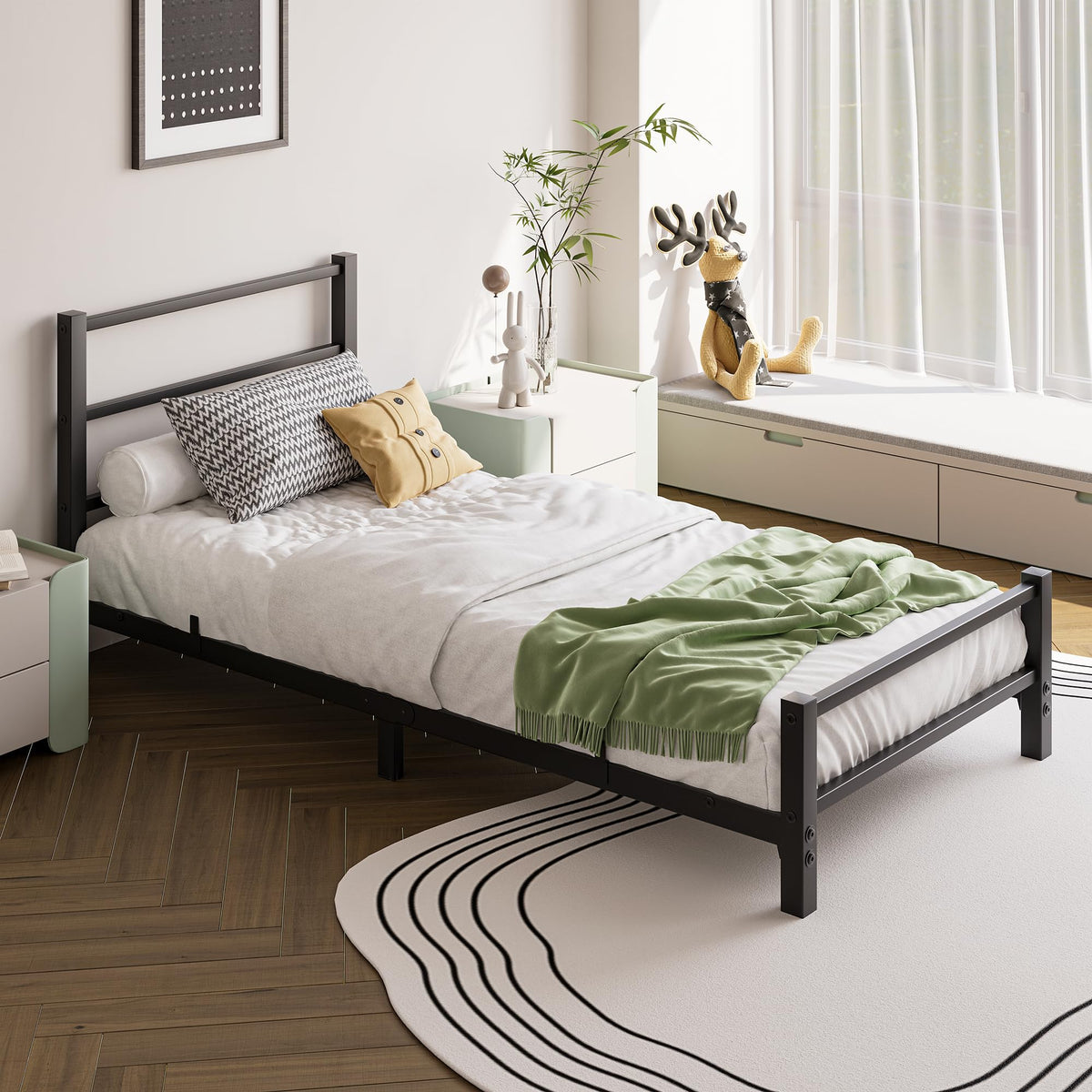 HAHRIR 16cm Low Profile 3ft Single Bed Frame with Metal Headboard, Black - image 4