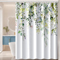 Pelizen Waterproof Shower Curtain | Green Leaf Print Polyester | 180x180cm
