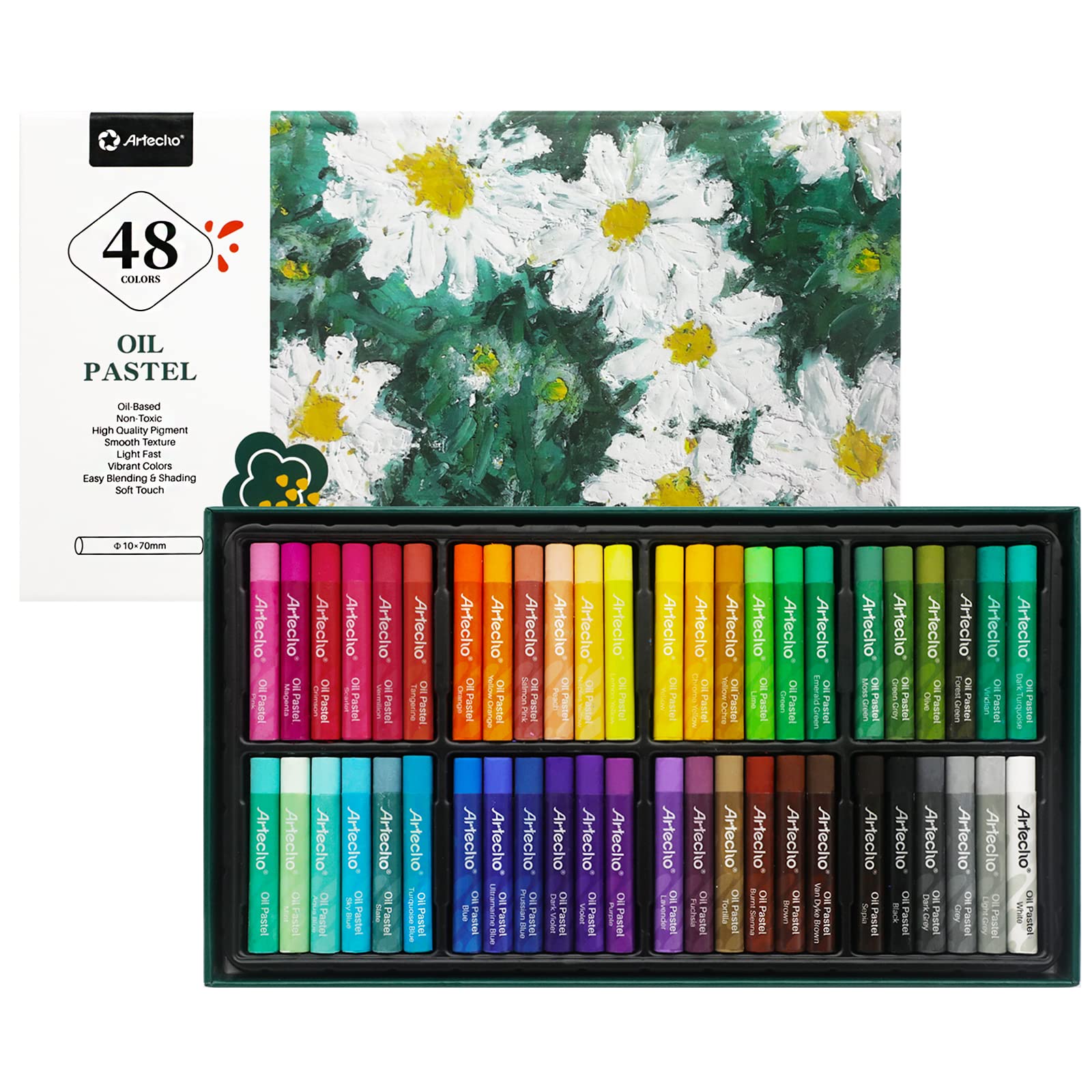Artecho Soft Oil Pastels Set - 48 Vibrant Colors for Artists & Beginners