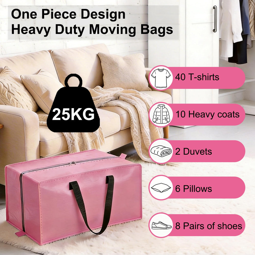 SANNAX 6 Pack 83L Pink Moving Bags, Foldable Storage Bags with Double Zips - image 5
