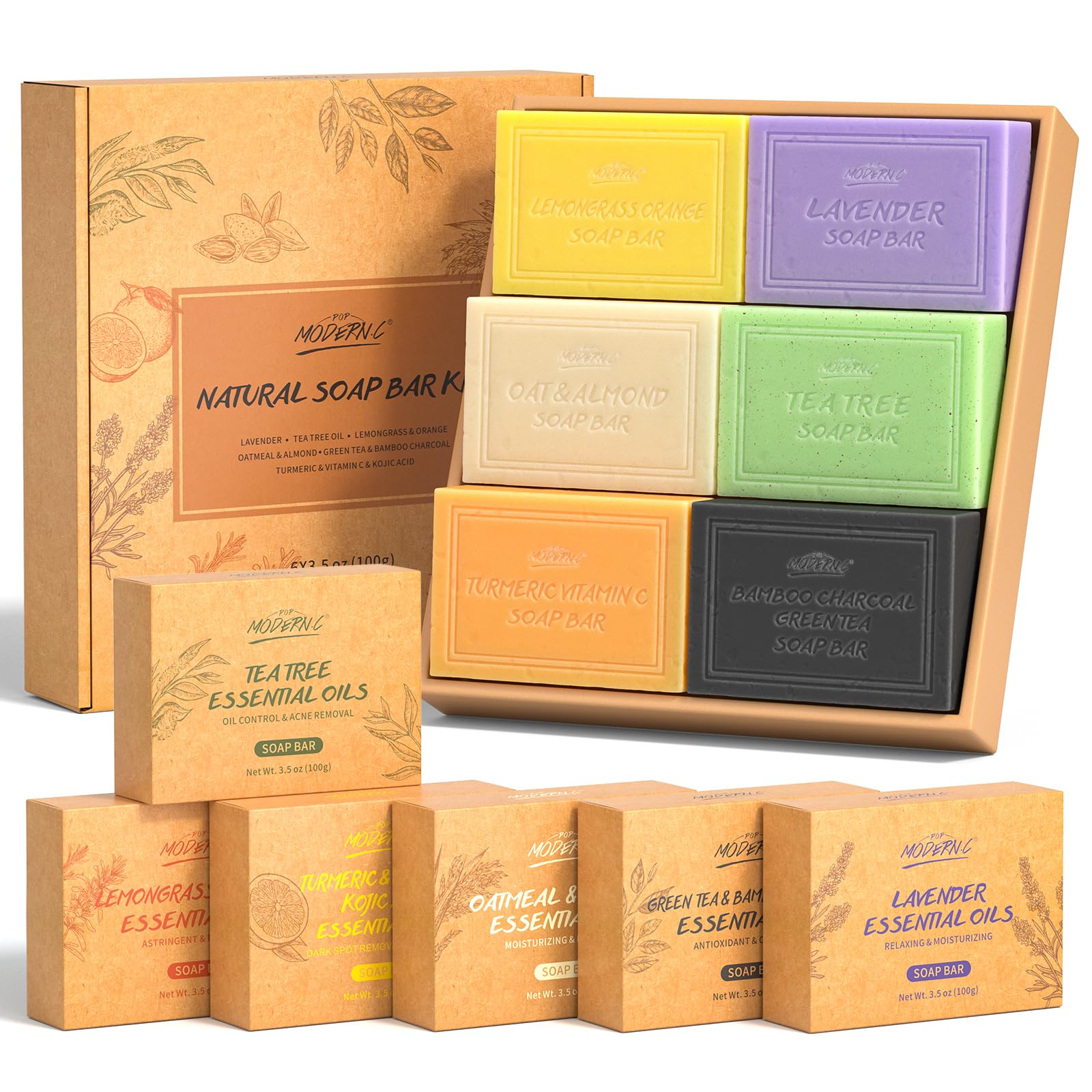 Jolof Store Natural Organic Soap Bar Gift Set - 6pc Essential Oil Body Wash