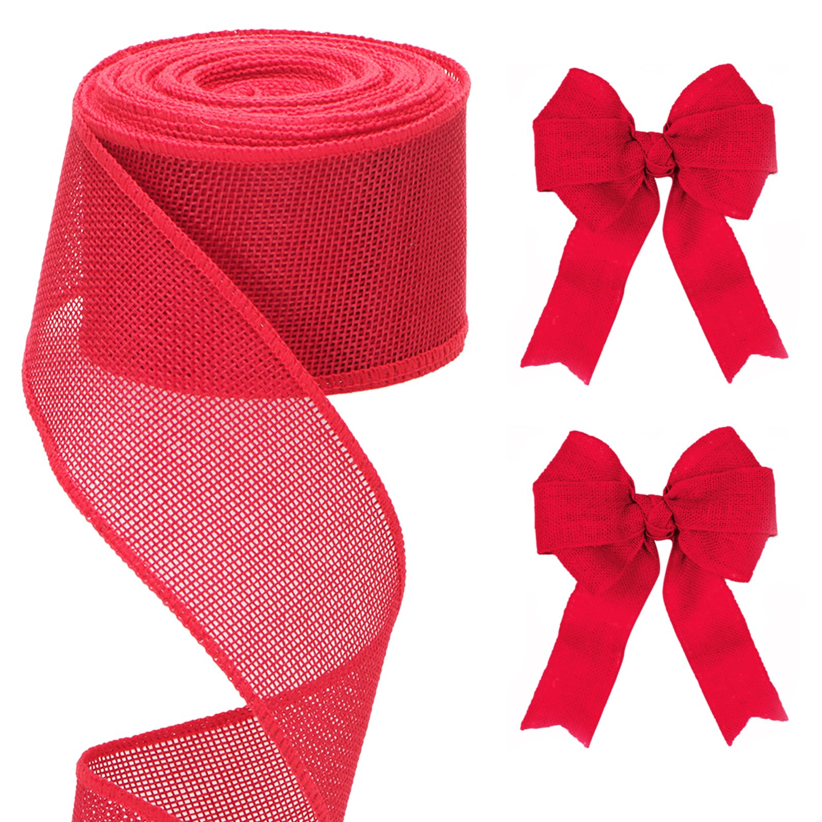 G2PLUS Red Wired Burlap Ribbon - 63mm x 10m Jute Hessian for Christmas Bows
