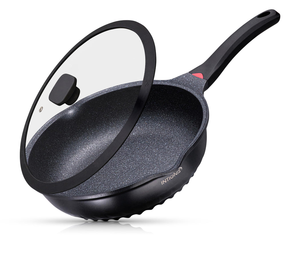 INTIGNIS 28cm Deep Frying Pan with Lid | Non-Stick Ceramic Induction Pan