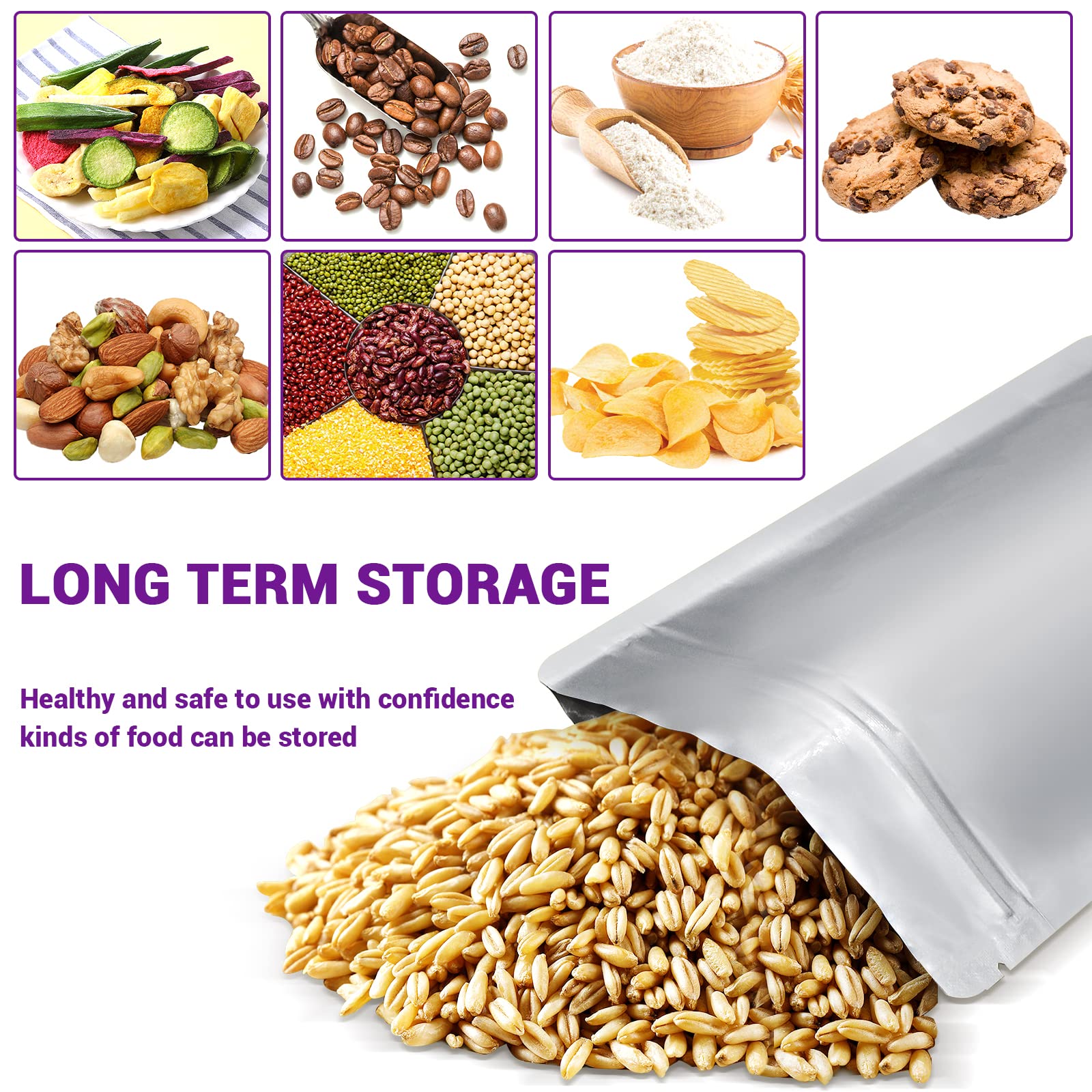 Jolof Store Mylar Bags for Food Storage with Oxygen Absorbers - 50 Pack