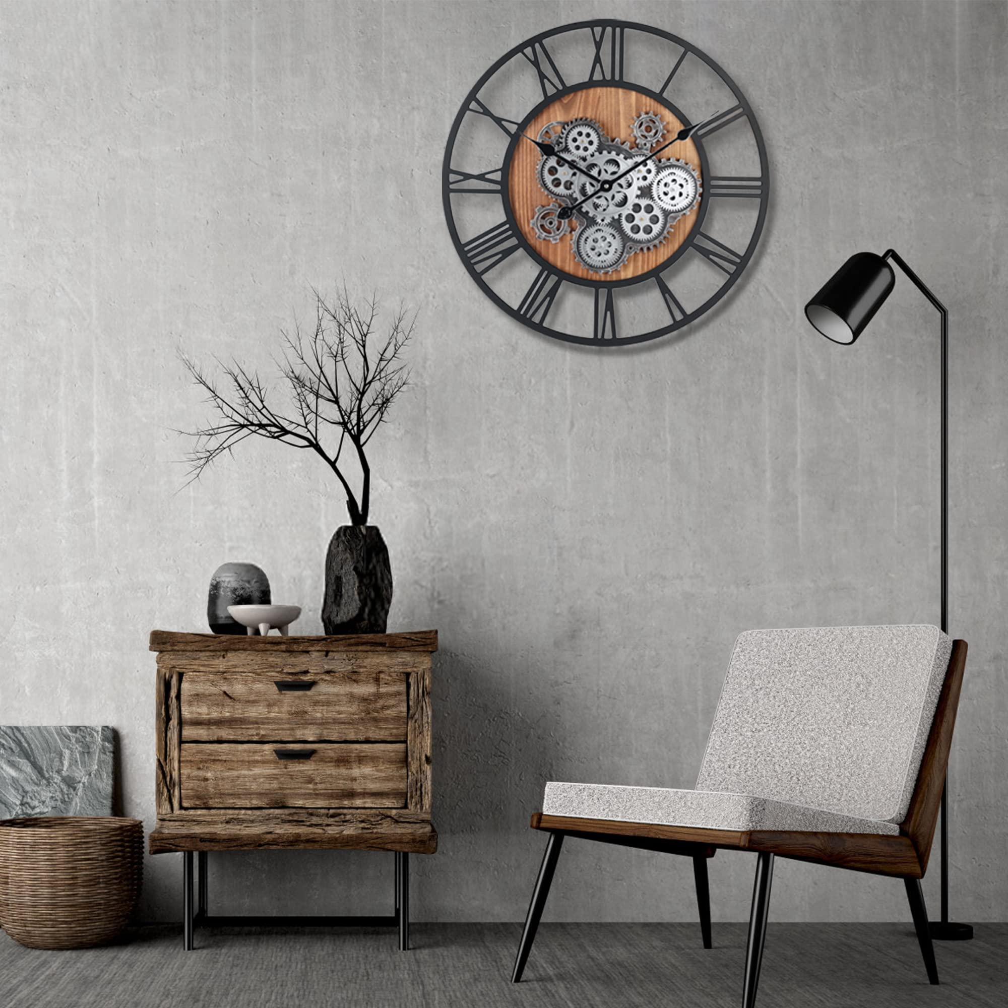 Lafocuse 23 Inch Moving Gears Wall Clock – Rustic Industrial Wooden Decor