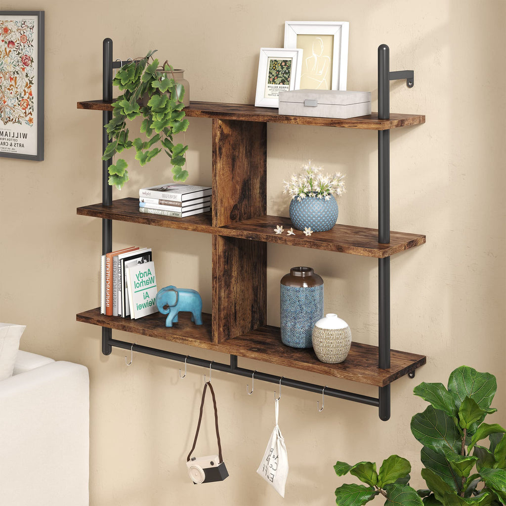 Bestier 115CM Industrial Pipe Shelving | 3-Tier Wall Mounted Ladder Shelf