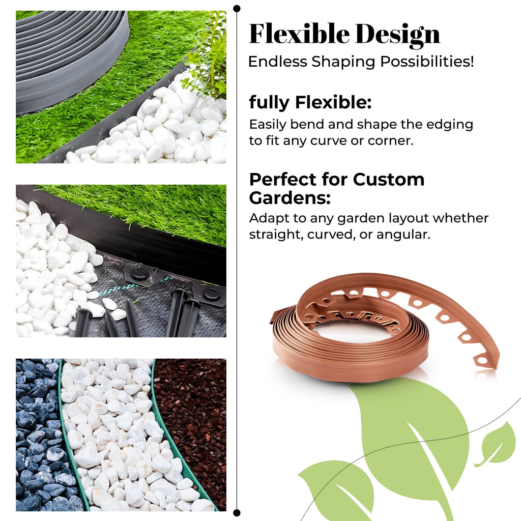 Gardenix Grey Flexible Lawn Edging - 33ft Garden Border with Pegs