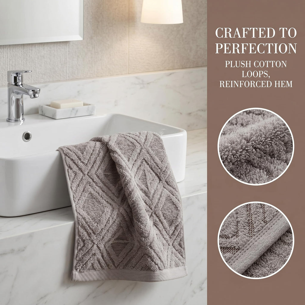 HMETOL Geometric Pattern Cotton Decorative Soft Absorbent Hand Towels