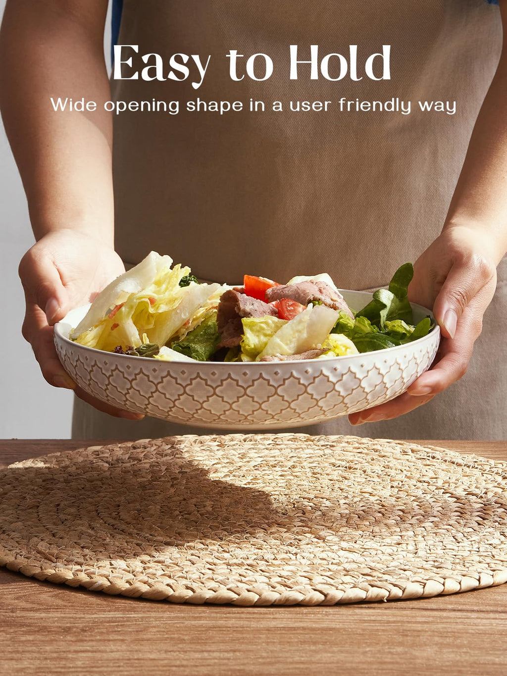 Pasta Bowls Set of 4 – 1020ml Embossed Stoneware Salad Plates