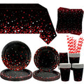 Red and Black Party Tableware Set - 101 Piece Kit for 20 Guests
