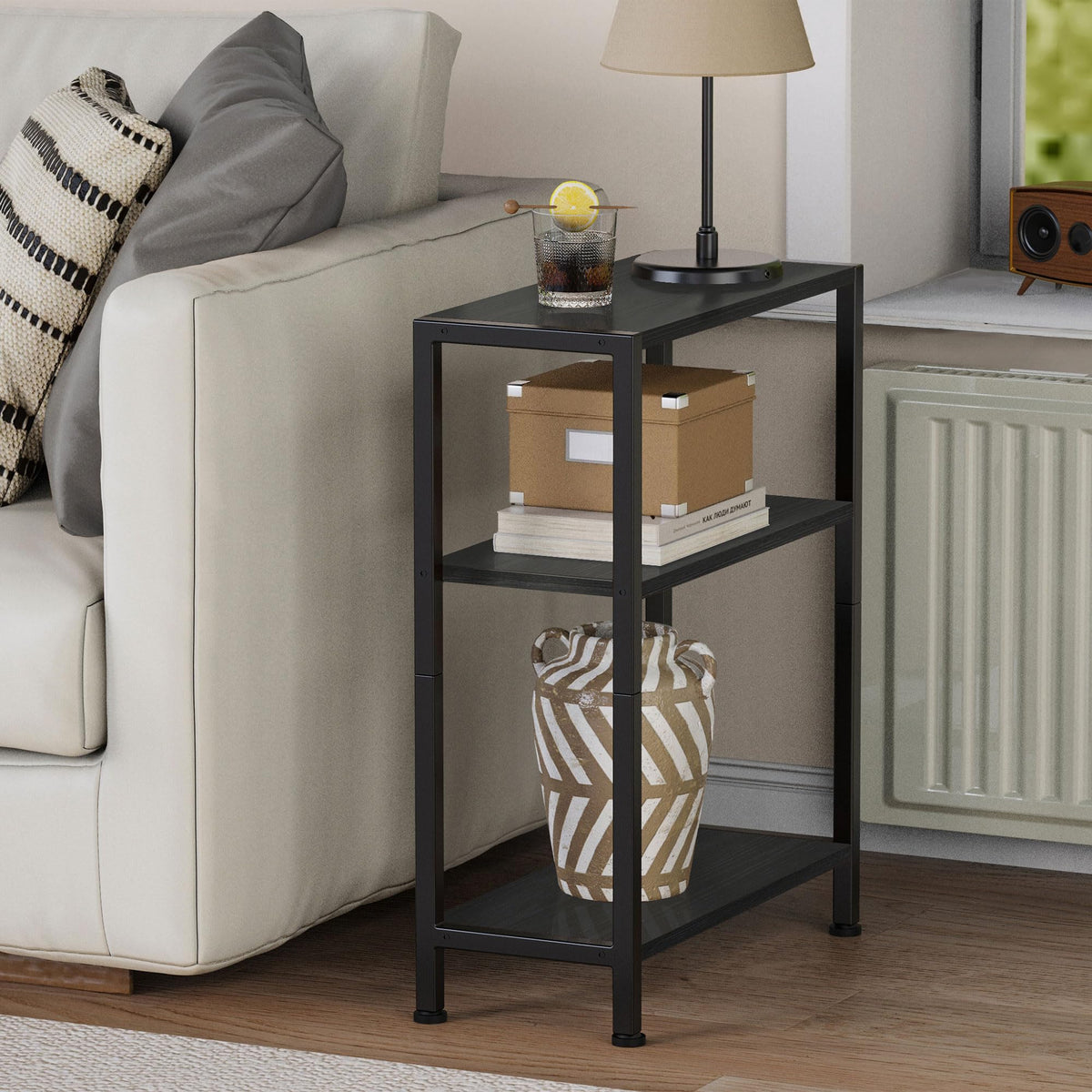 Vantimo Small Side Table, 3-Tier Thin End Table for Living Room, Narrow Bedside Table for Bedroom, Sofa, Couch Black - image 2