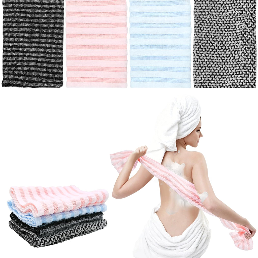 Japanese Exfoliating Shower Towel 4-Pack - Strong Exfoliation Back Scrubber for Dead Skin, Antibacterial Nylon Mesh Washcloth - image 1