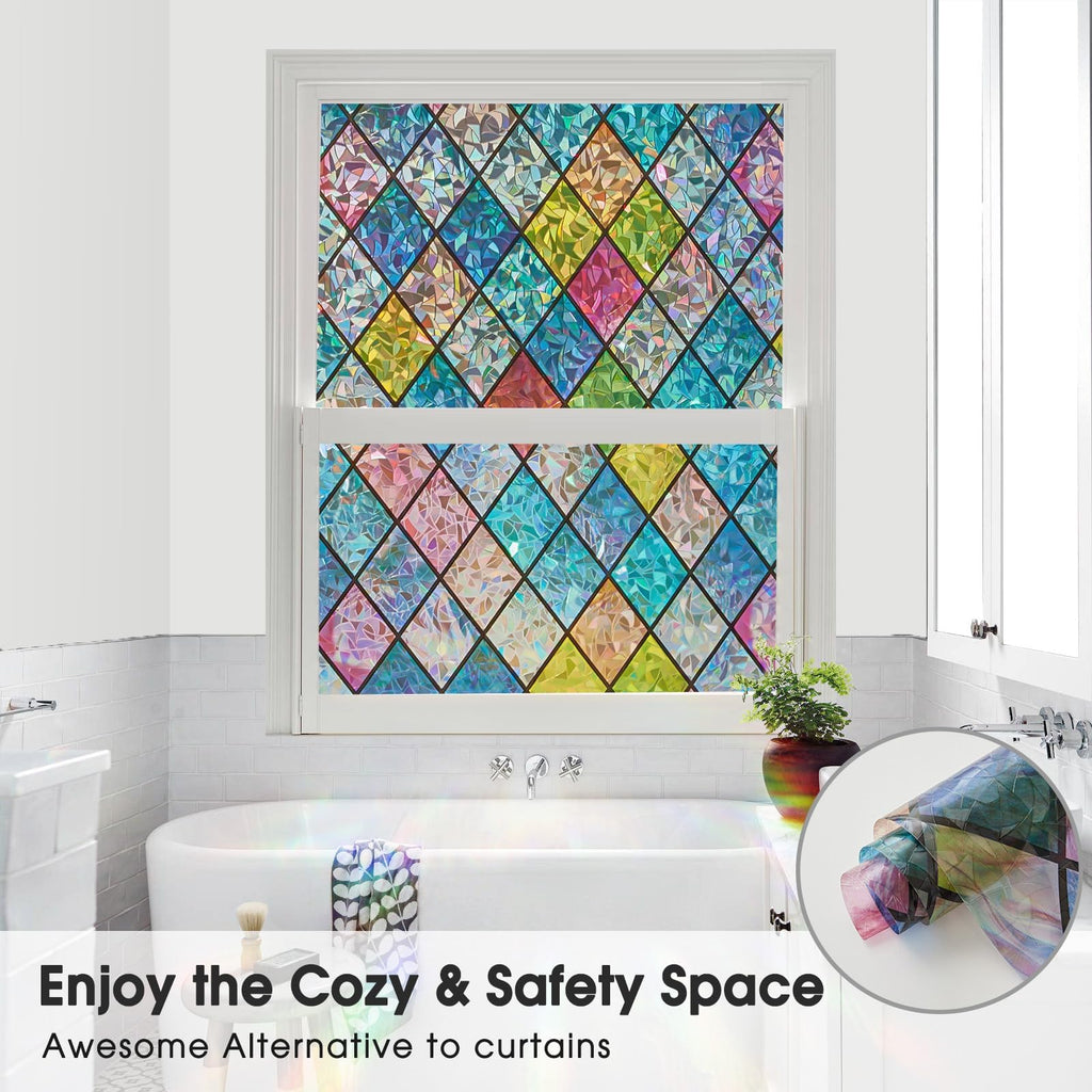 Lifetree 3D Rainbow Stained Glass Window Film | Crescent Privacy Vinyl