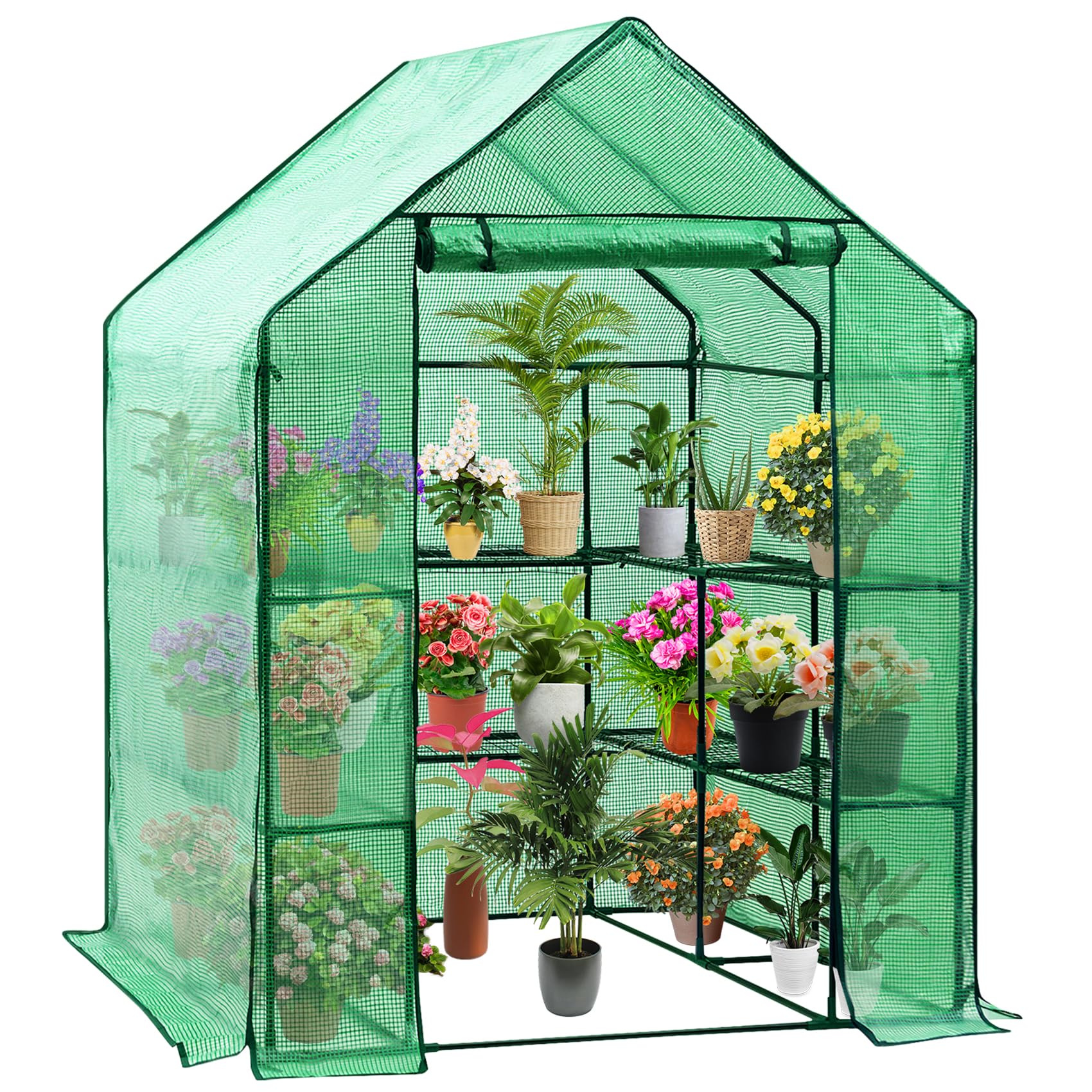 Display4top Portable Outdoor Greenhouse with PE Cover - 143x143x195cm