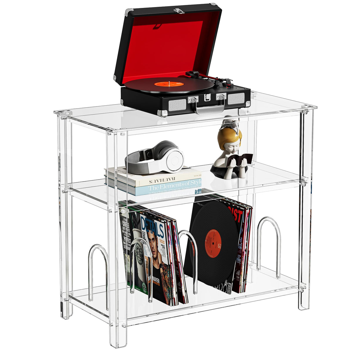 solaround Clear Acrylic Record Player Stand, with Vinyl Records Storage - image 1