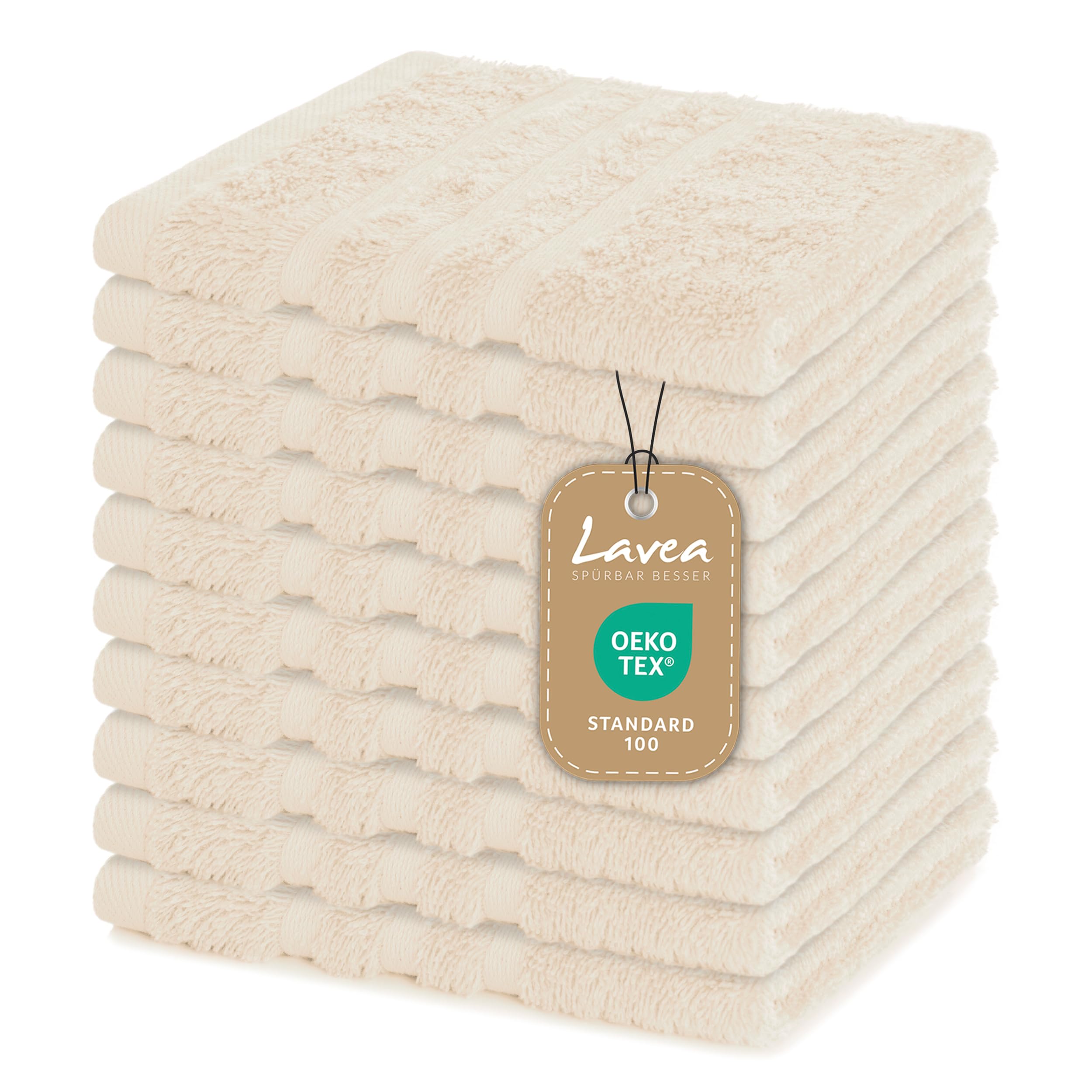 Lavea Elena 10-Piece Cotton Terry Washcloth Set - Cream 30x30cm