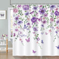 Bonhause Purple Floral Shower Curtain | Waterproof Polyester, 180x180cm