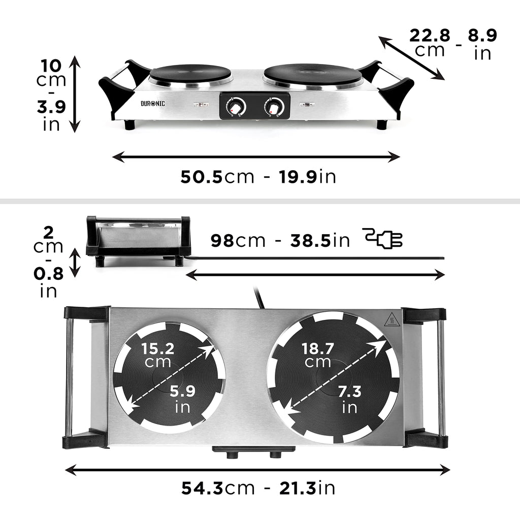 Duronic HP2 SS Electric Double Hot Plate – 2500W Portable Stainless Steel Hob