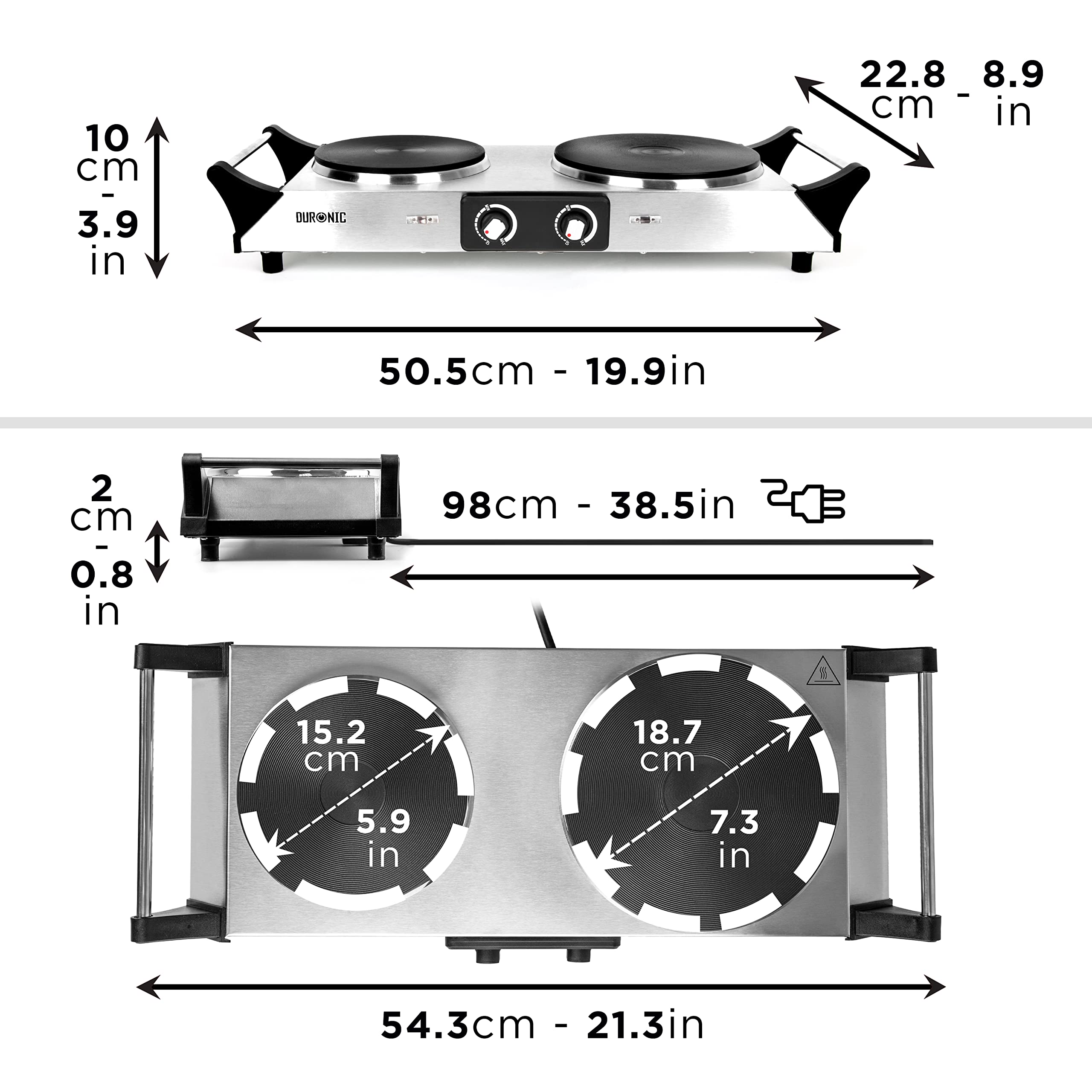 Duronic HP2 SS Electric Double Hot Plate – 2500W Portable Stainless Steel Hob