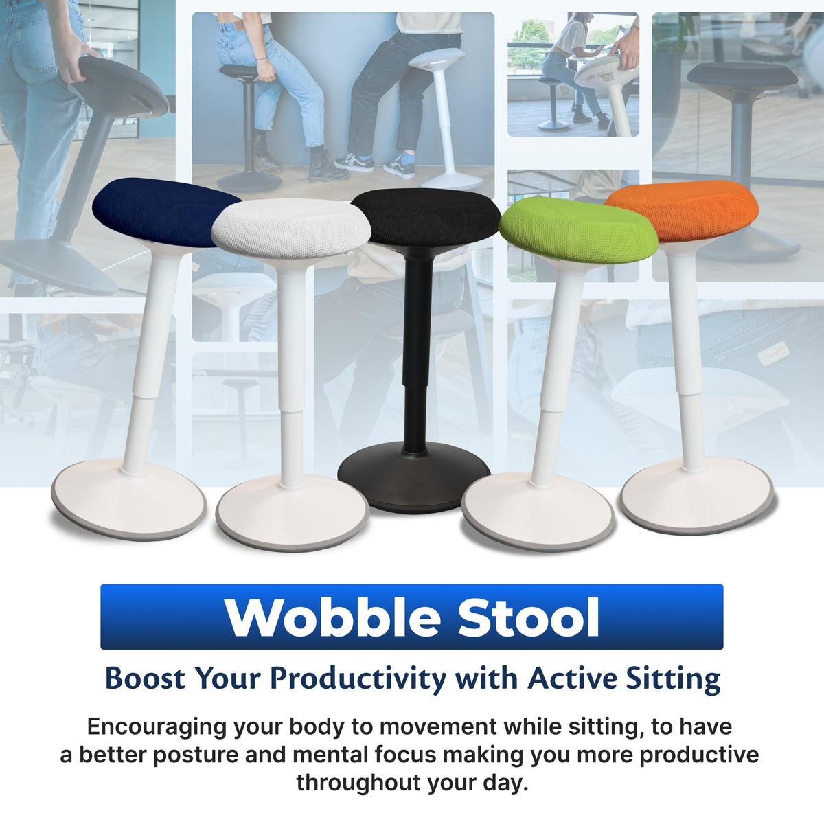 Backerz Ergonomic Desk Stool for Office – Height Adjustable Wobble Stool 40-60 cm - image 4