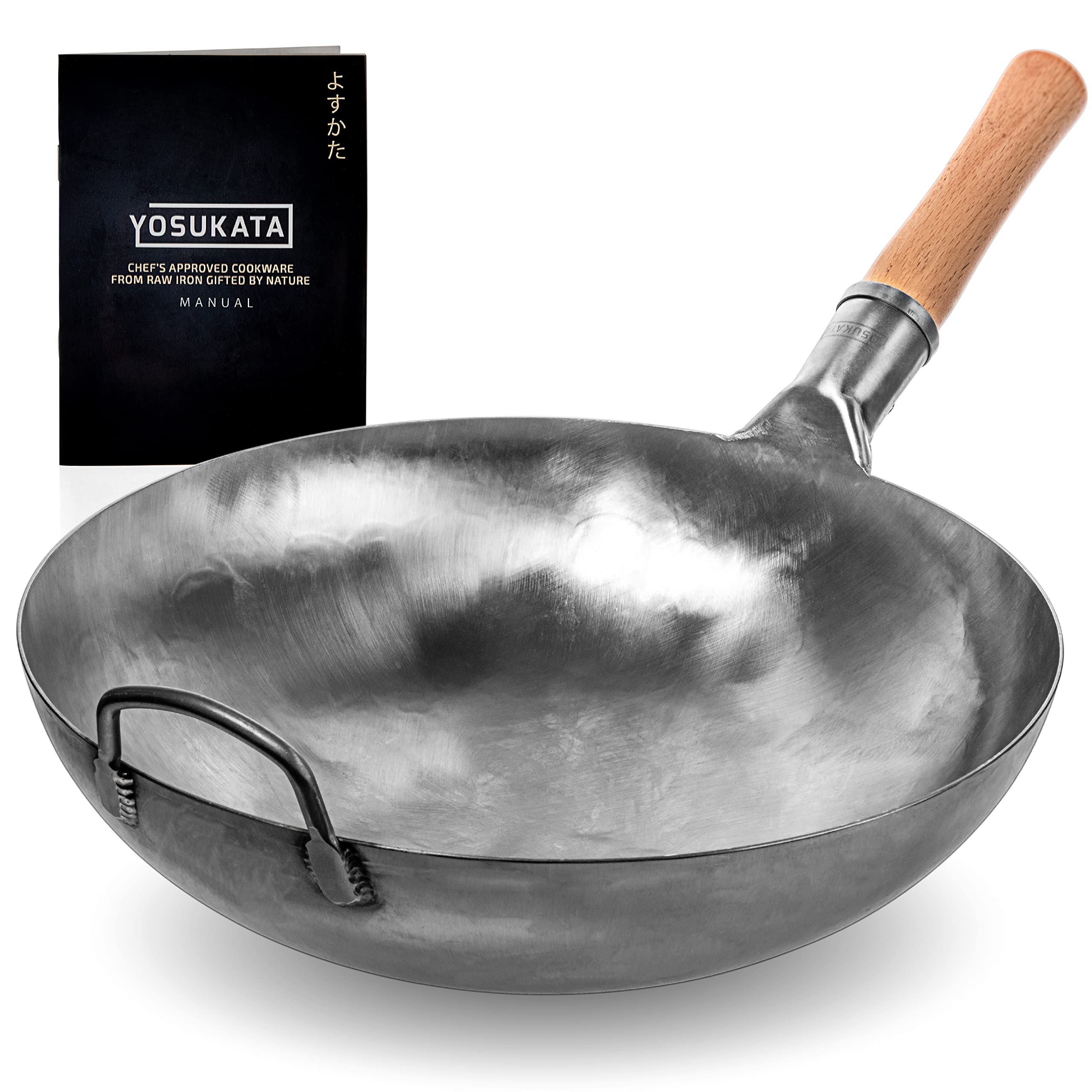 Yosukata 36cm Round Bottom Wok – Hand Hammered Carbon Steel Pow Pan